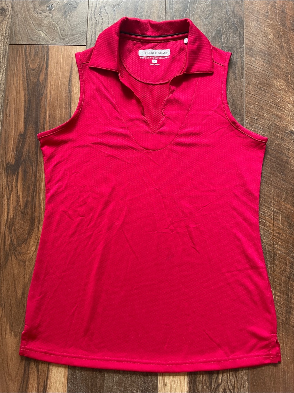 Pebble Beach Dry-Luxe Performance Sleeveless Gold Polo Tank - Red - Picture 5 of 8